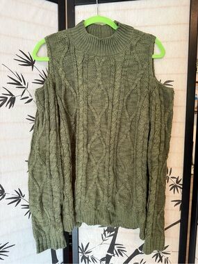 💚✨Freshman Light Forest Green Cold-Shoulder Cable Knit Sweater✨💚